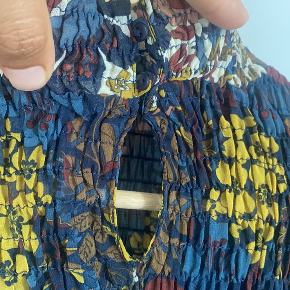 Zara Trafaluc Blouse Long Sleeve Floral Fall colors ruched neck and sleeves XS - Picture 7 of 11